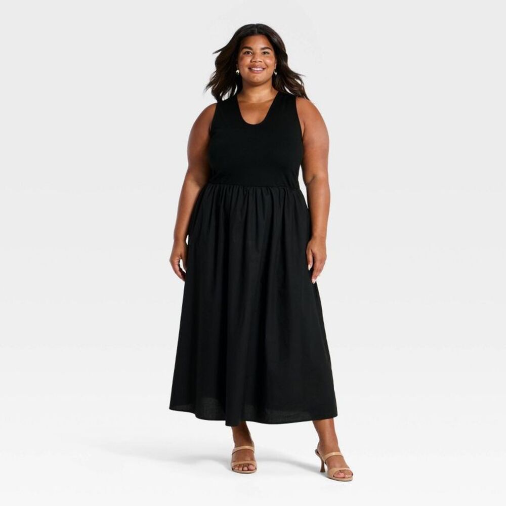 Women's Knit Woven Midi Dress - A New Day Black 2X